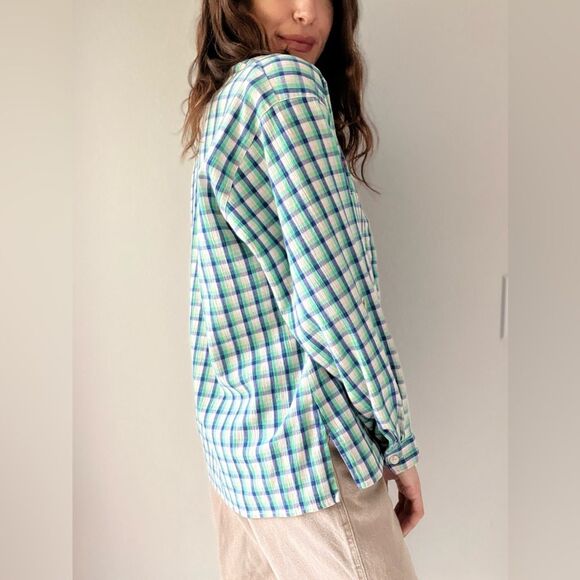 Vintage Plaid Floral Embroidered Button Down Long Sleeve Top Size Large - Picture 5 of 15